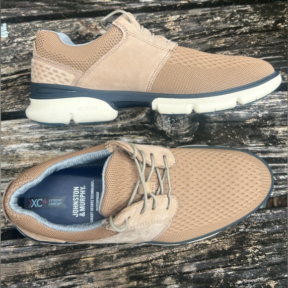 Johnston & Murphy XC4 Tanner Knit Plain Toe Waterproof Dual Width Tan Shoes Sz 8